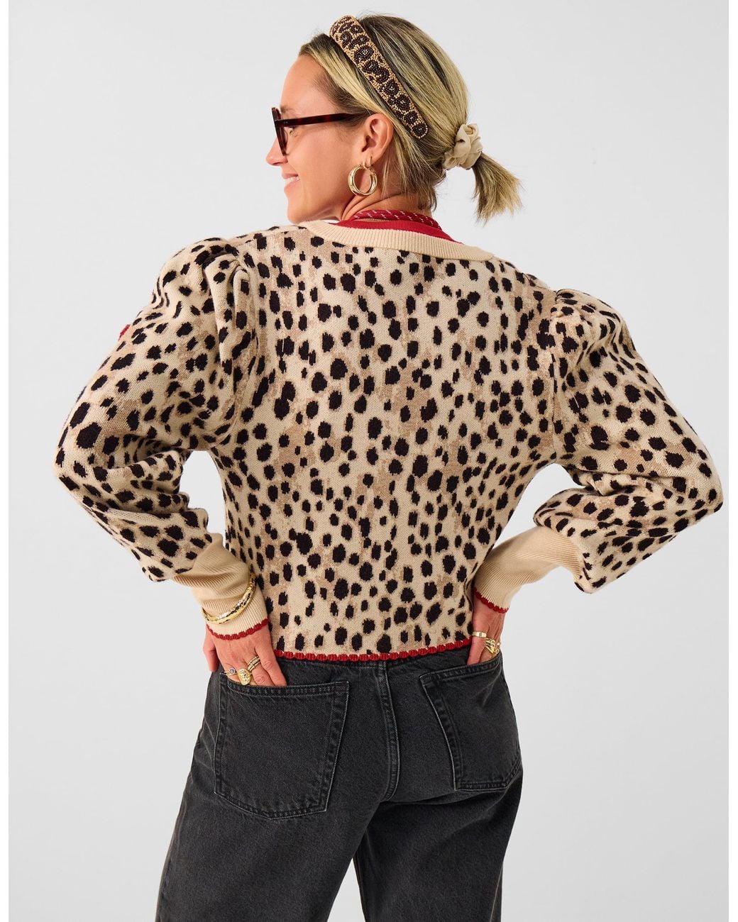Accessorize Metallic X Good Manners Cherry Leopard Print Cardigan