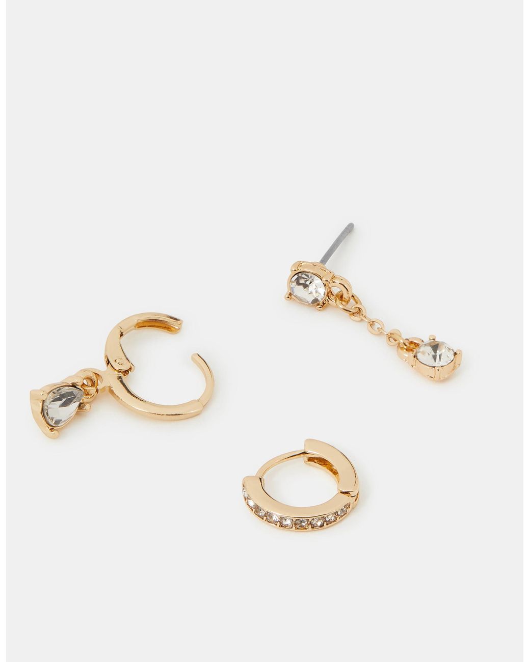 Accessorize Metallic 3-Pack Gemstone Drop Hoop Earrings