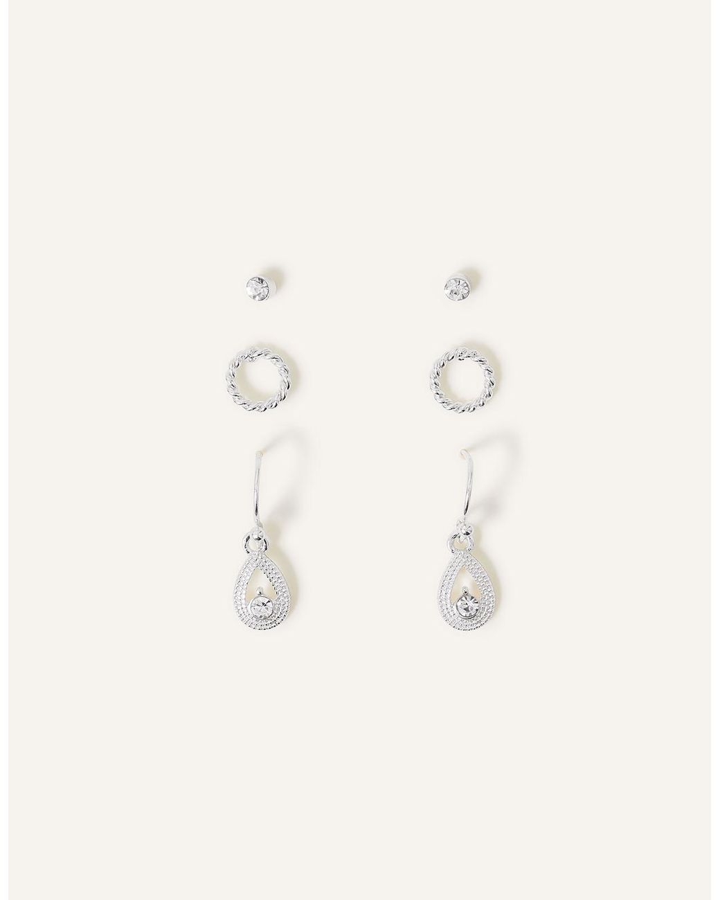 Accessorize Natural Crystal Drop Earrings Set Of Three