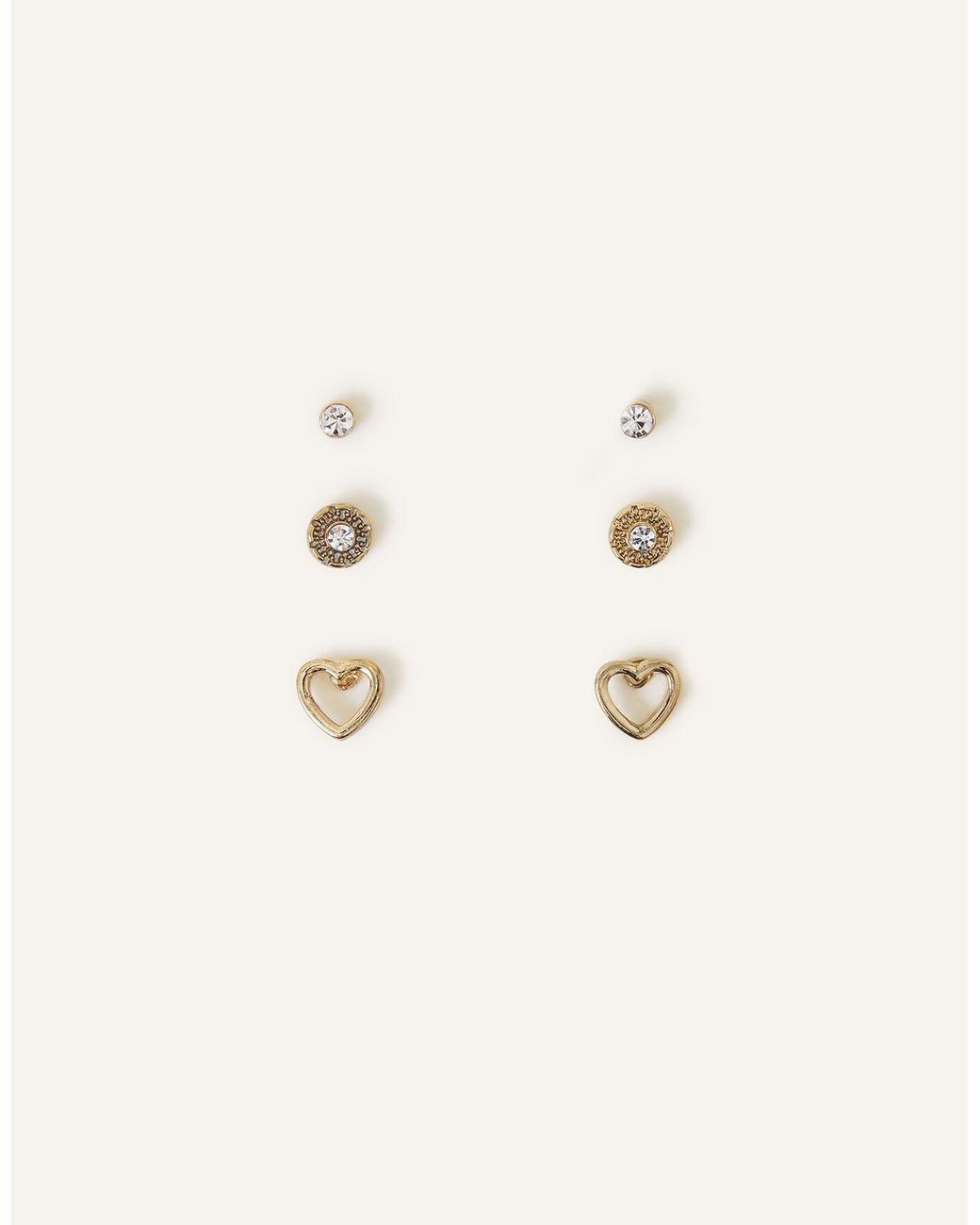 Accessorize Natural Heart Sparkle Earrings Set Of Three