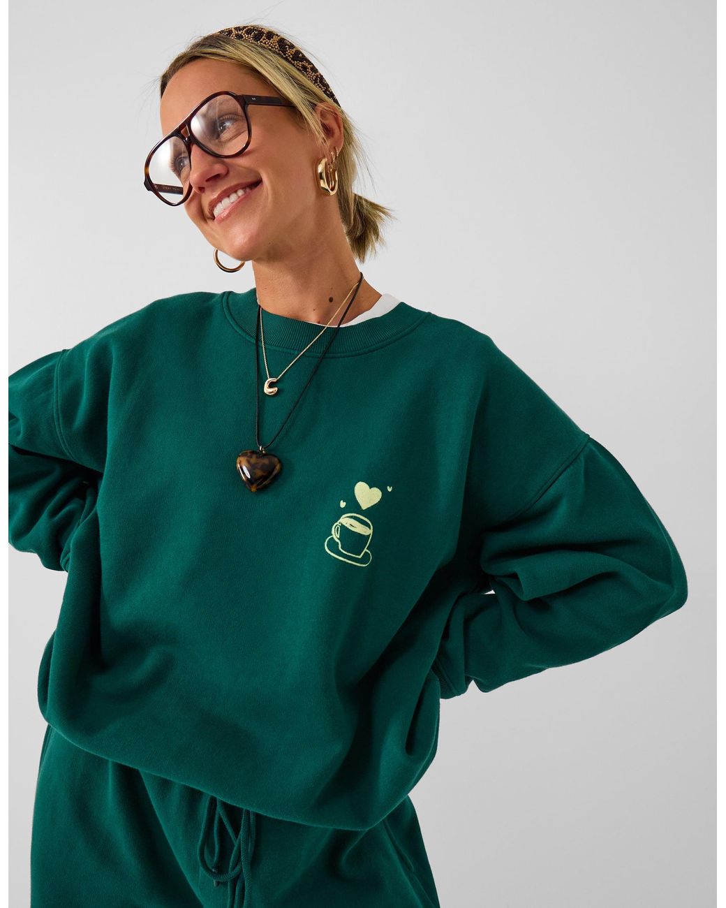 Accessorize Green X Good Manners Oversized Coffee Love Graphic Sweatshirt