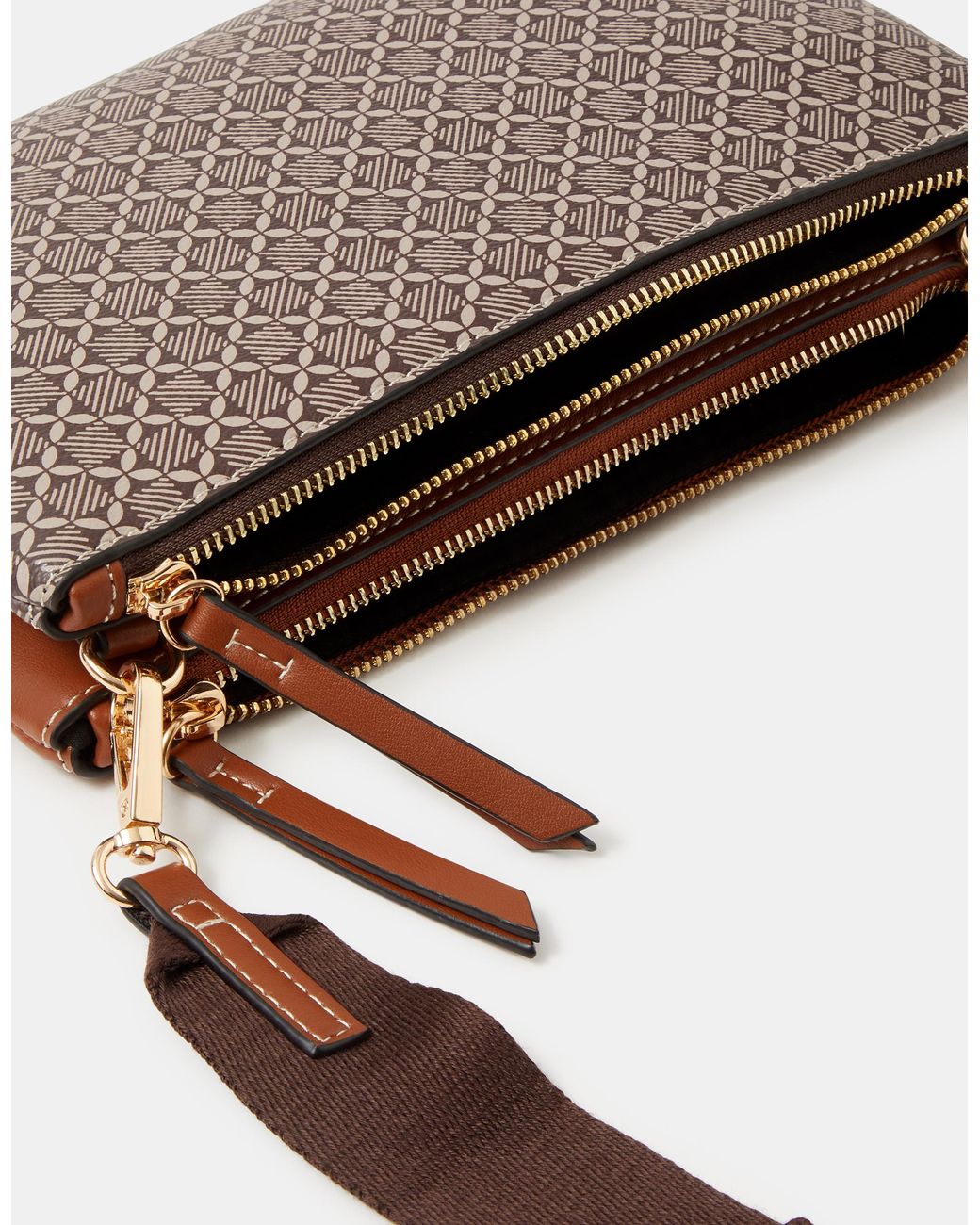 Accessorize Brown Geometric Print Crossbody Bag