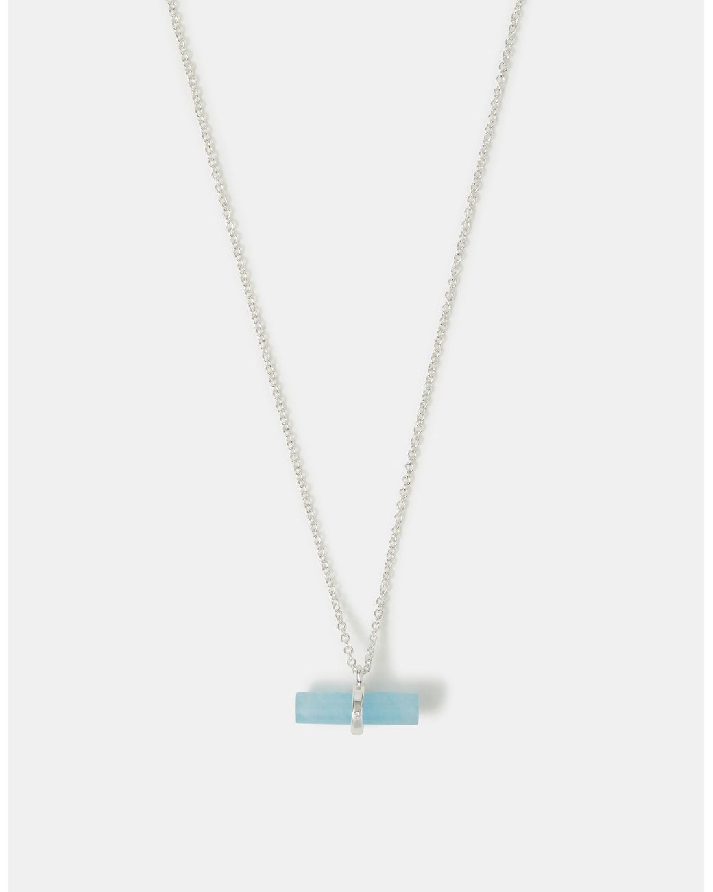 Accessorize White Sterling-Plated Quartz T-Bar Pendant Necklace