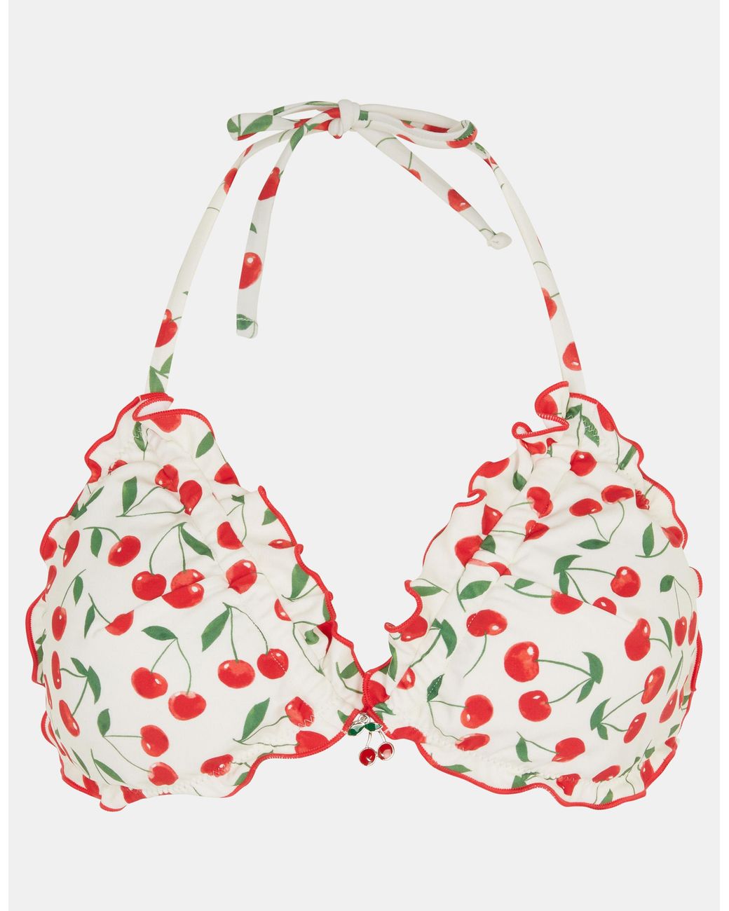 Accessorize Brown Cherry Print Ruffle Bikini Top