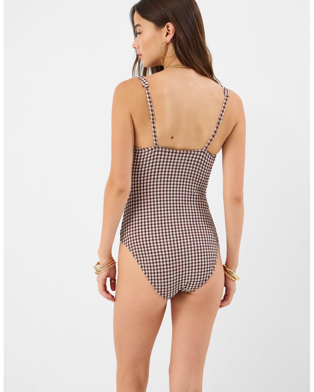 Accessorize Brown Gingham Print Seersucker Swimsuit