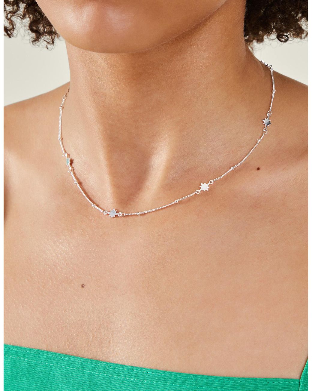 Accessorize Natural Sterling-Plated Star Station Necklace