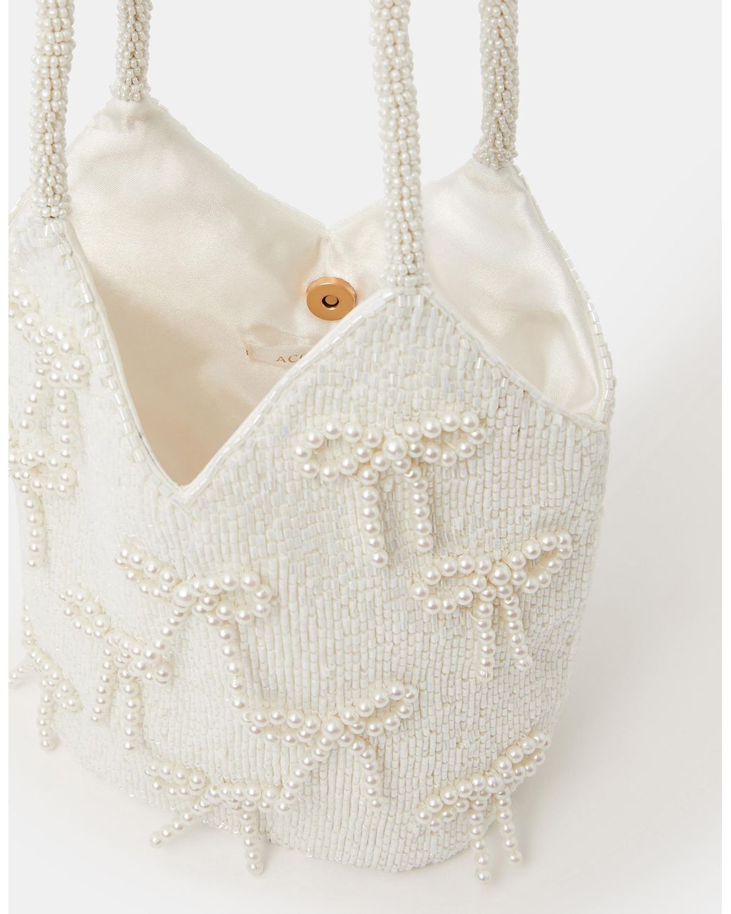 Accessorize White Pearl Bow Beaded Bridal Bag