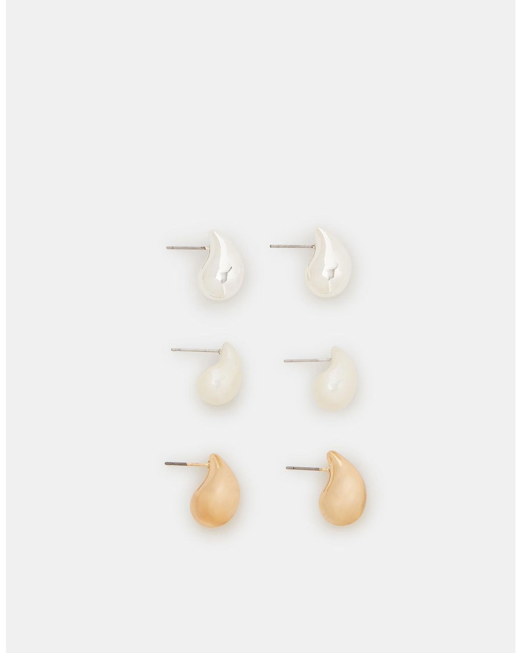 Accessorize White 3-Pack Mini Chunky Teardrop Earrings