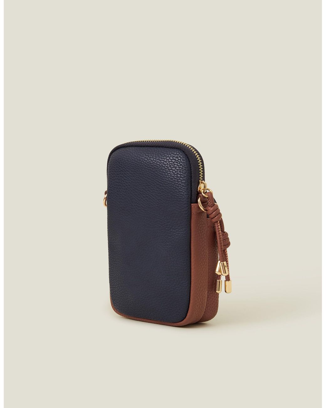 Accessorize Blue Cream Leather Webbing Strap Zip Phone Bag