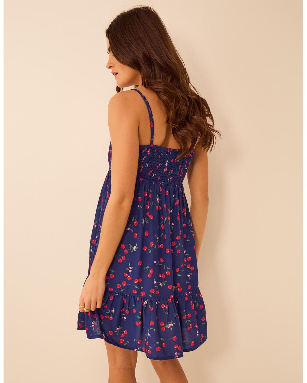 Accessorize Blue Cherry Print Tassel Tie Mini Dress