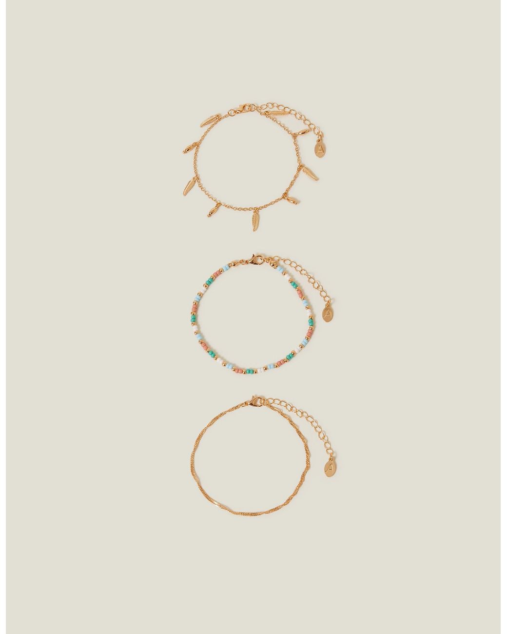 Accessorize Natural 3-Pack Leaf Charm Anklets