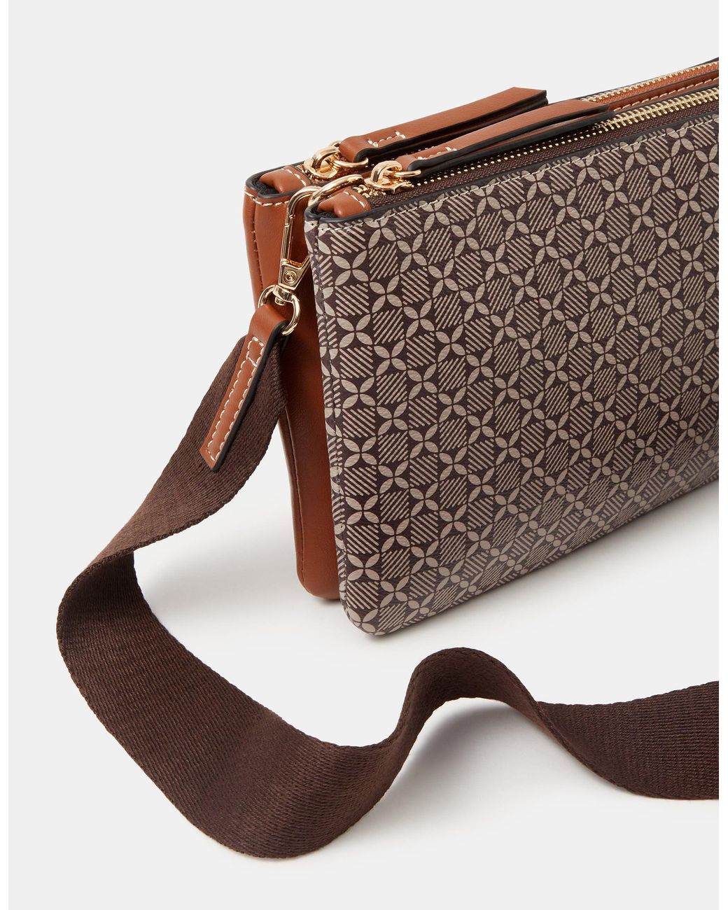Accessorize Brown Geometric Print Crossbody Bag