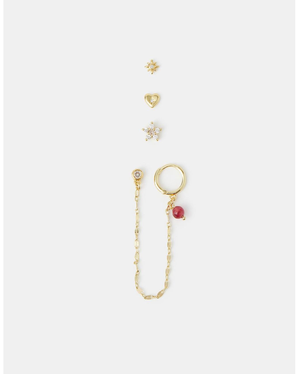 Accessorize White 5-Pack 14Ct-Plated Carnelian Stud & Chain Hoop Earrings