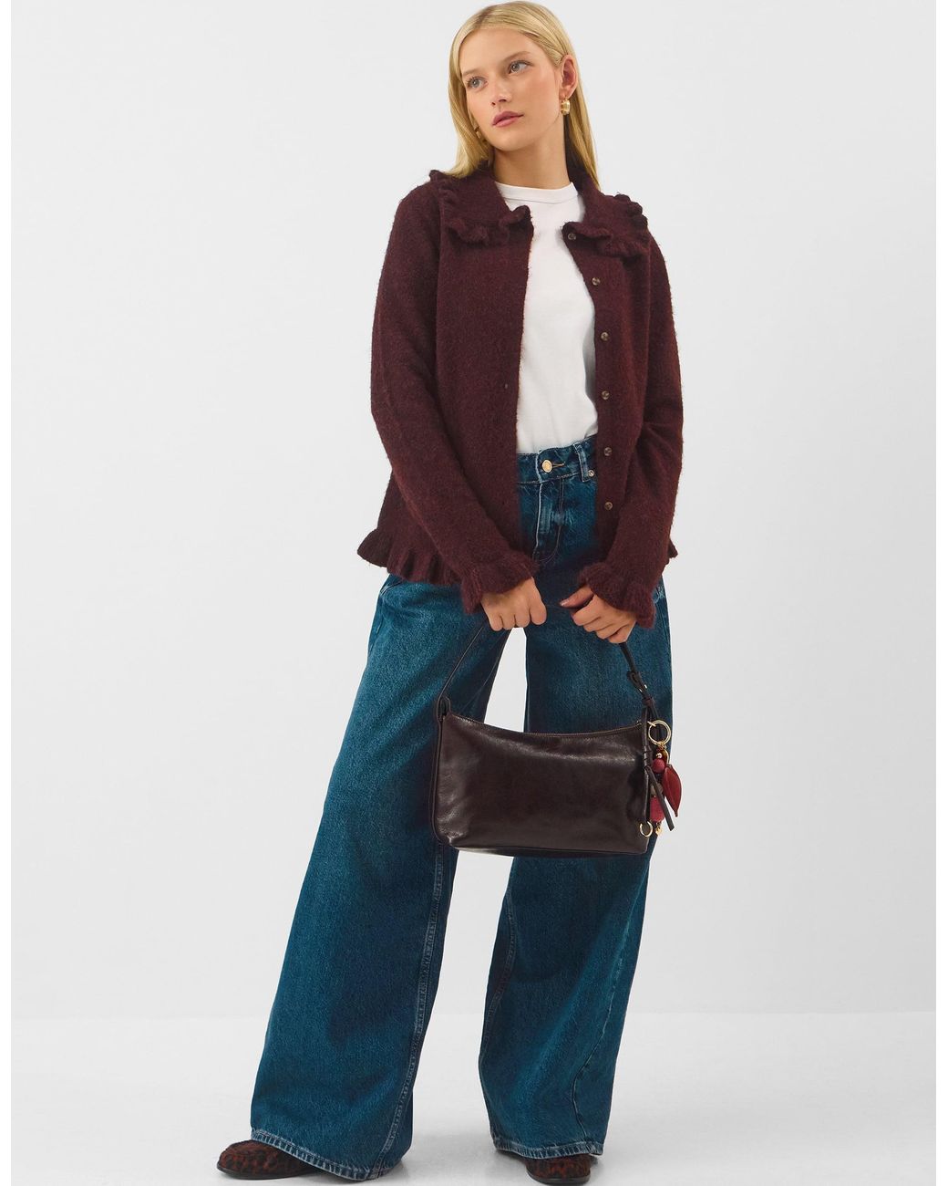 Accessorize Purple Ruffle Collar Cardigan
