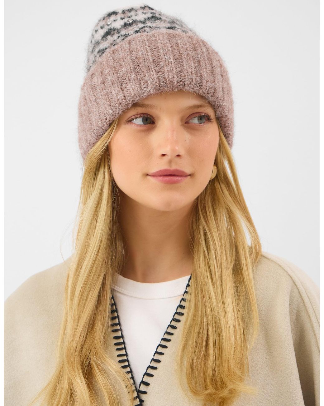 Accessorize Pink Embellished Fair Isle Beanie Hat