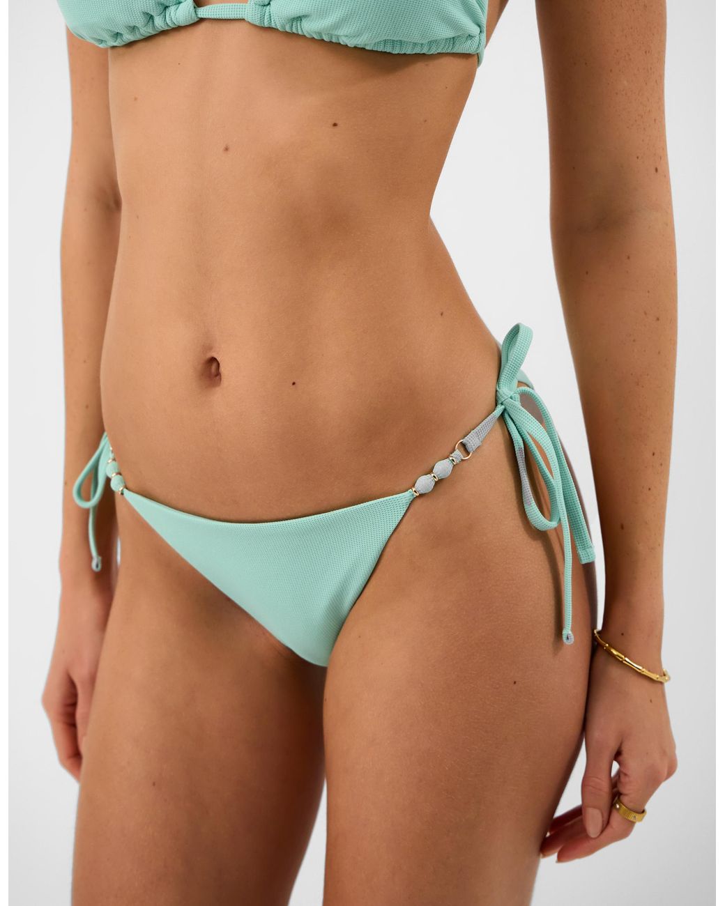 Accessorize Blue Bead Strap Textured Bikini Bottoms
