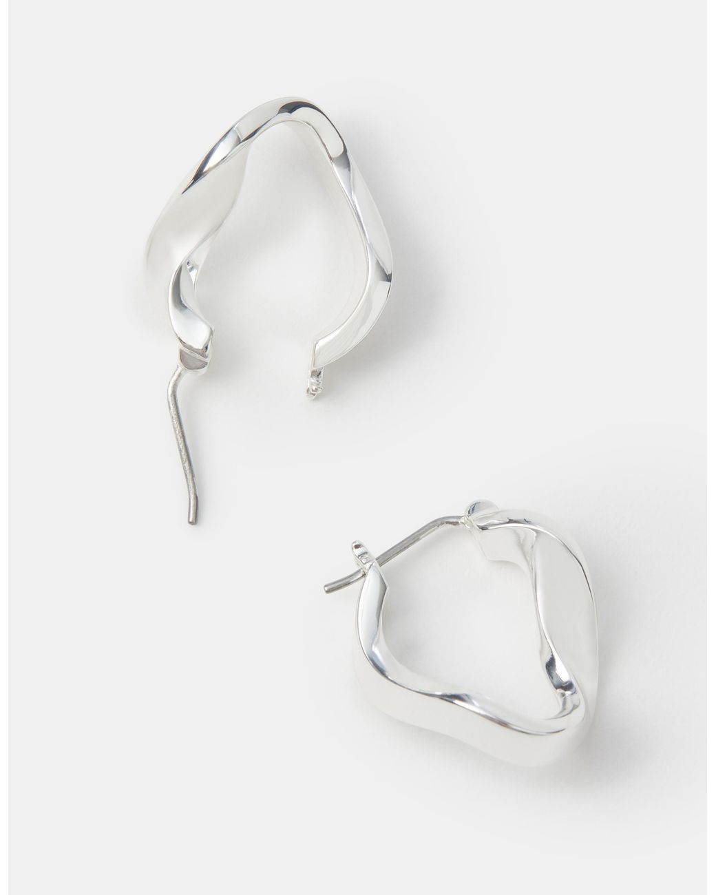 Accessorize White Sterling-Plated Molten Hoop Earrings