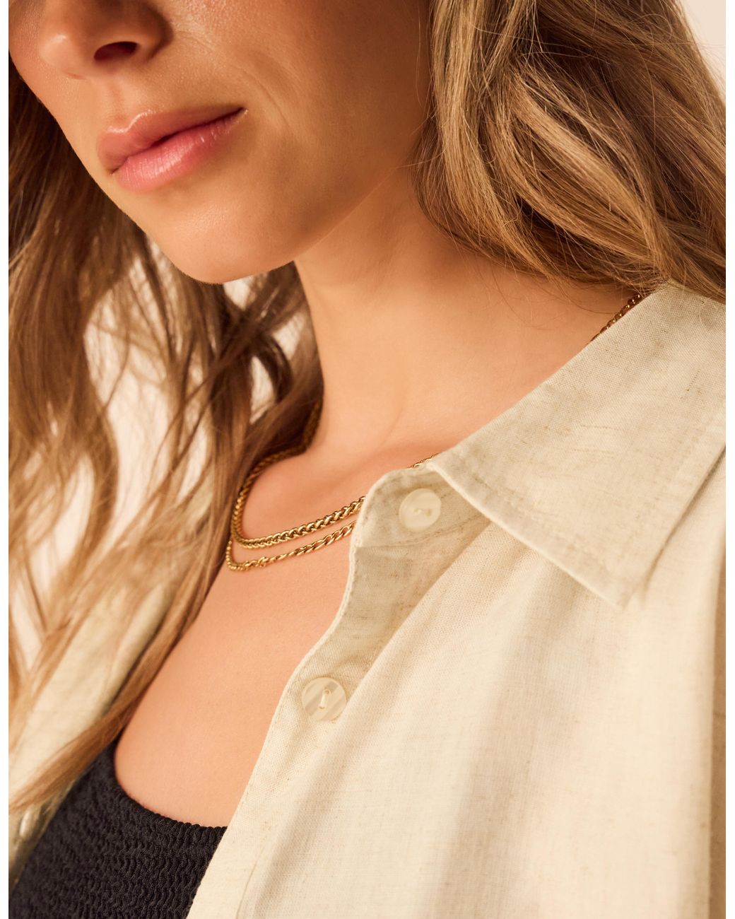 Accessorize Black Lace Trim Linen Shirt