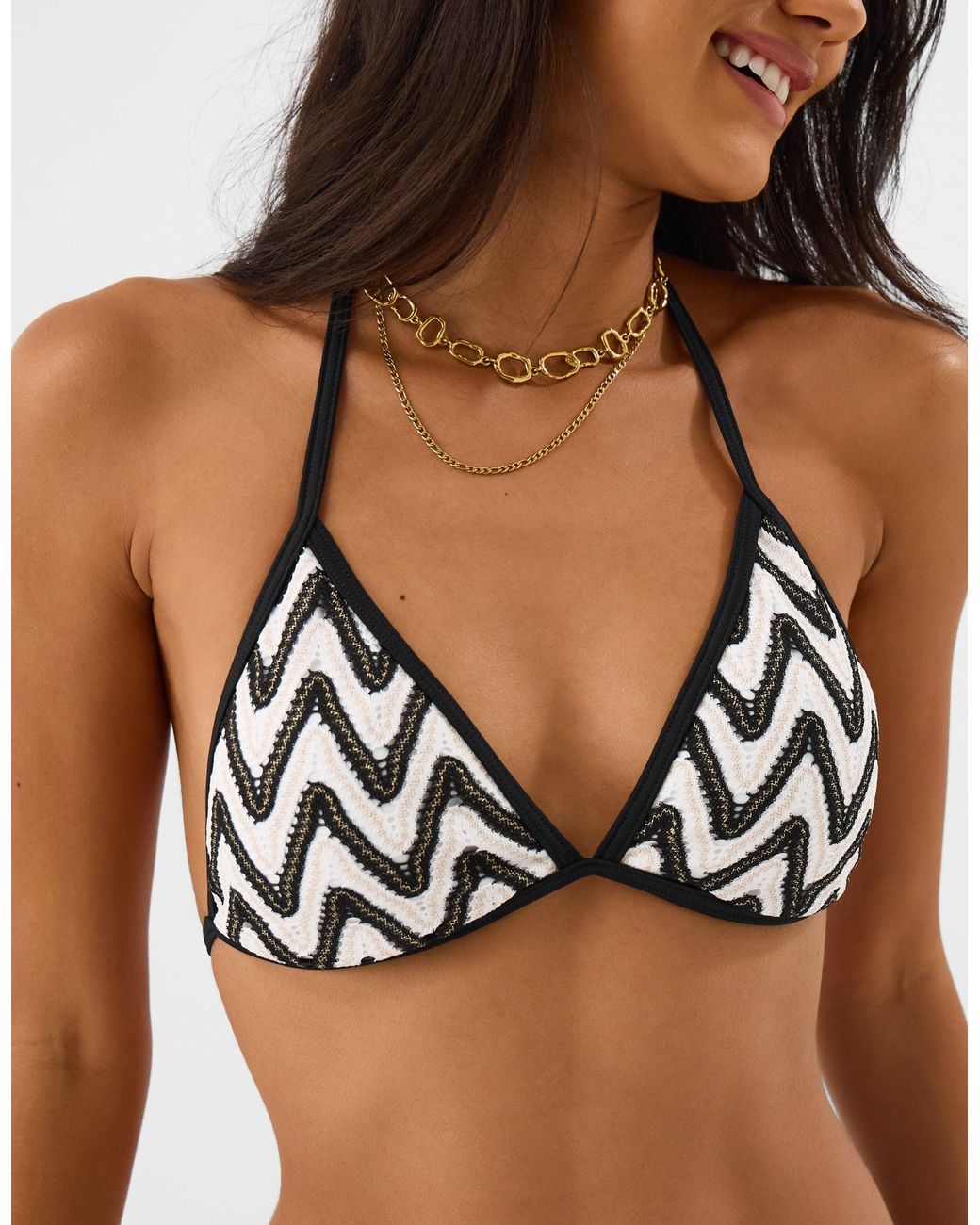 Accessorize Black Mono Crochet Triangle Bikini Top