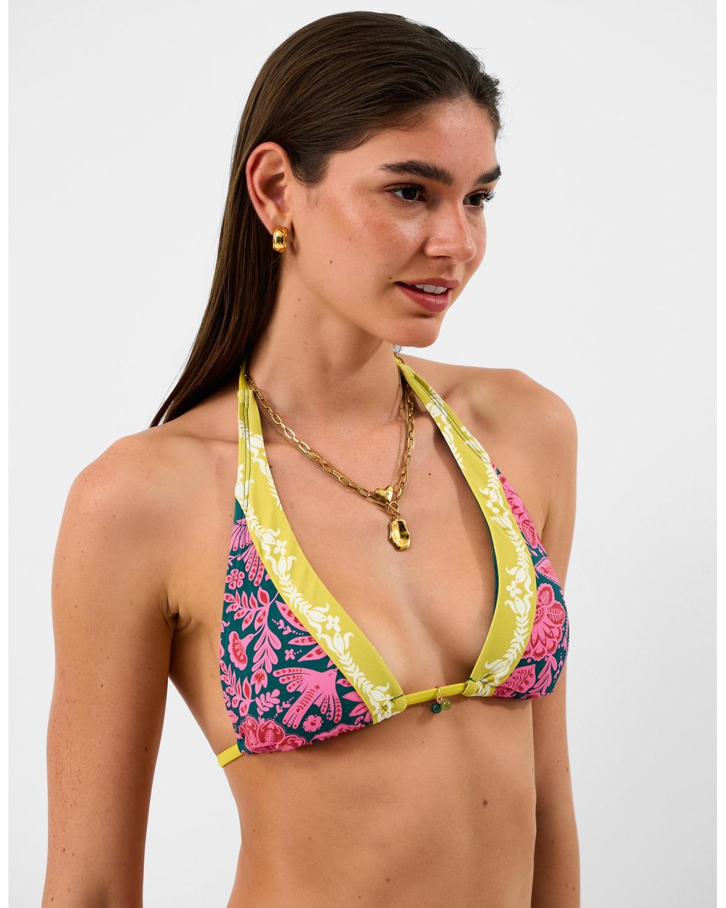 Accessorize Red Floral Print Triangle Bikini Top