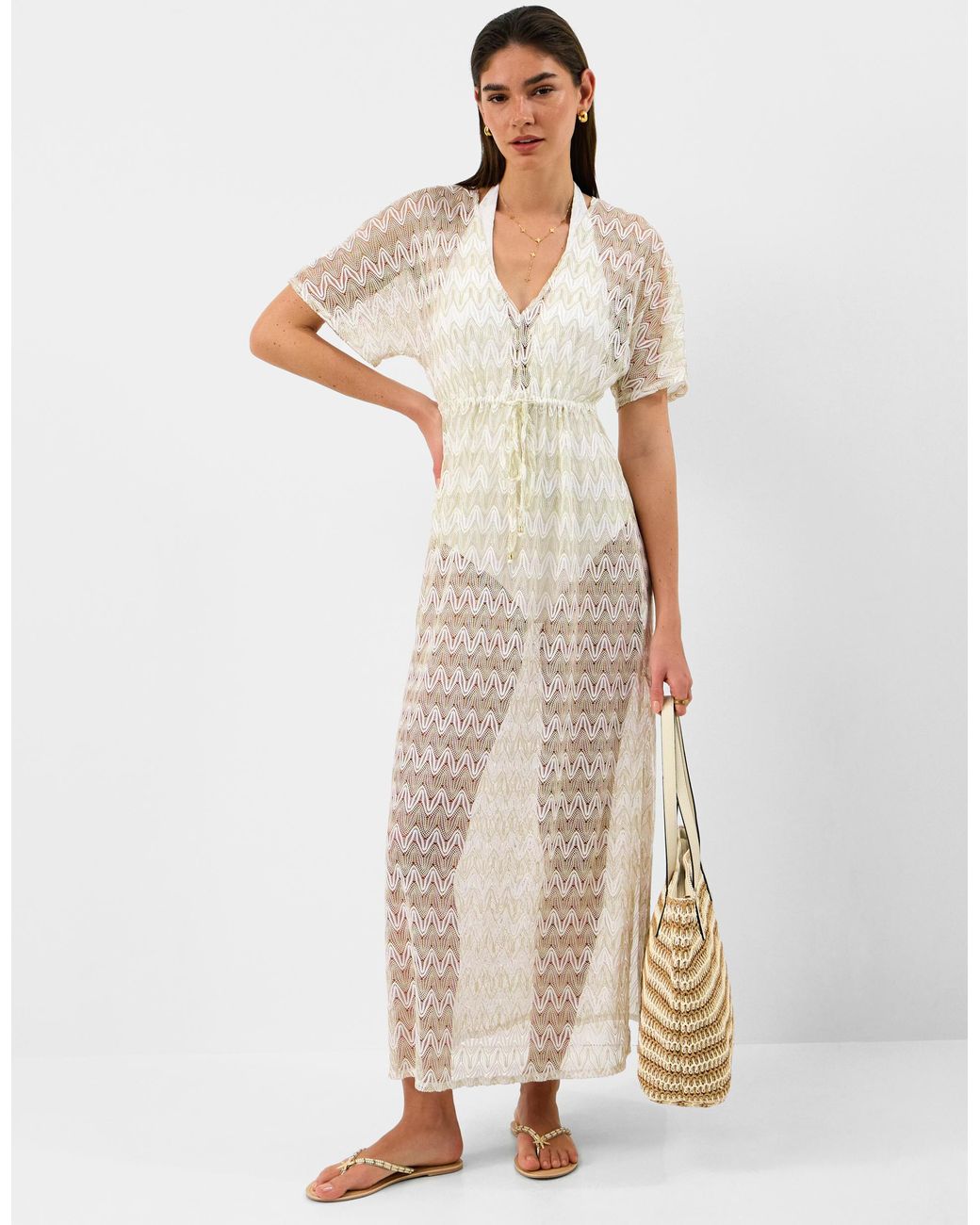 Accessorize White Crochet Maxi Kaftan Dress