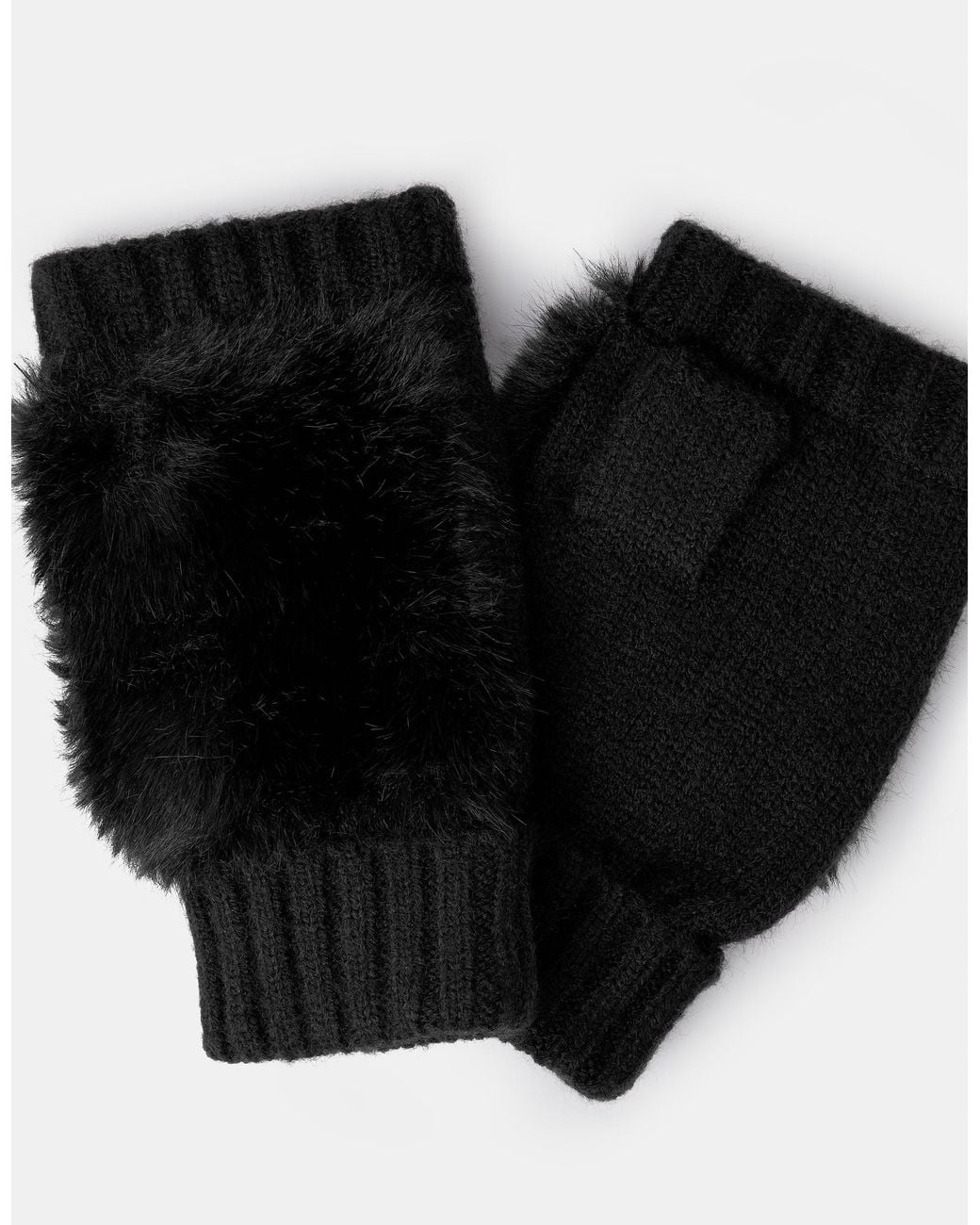 Accessorize Black Faux Fur Fingerless Gloves