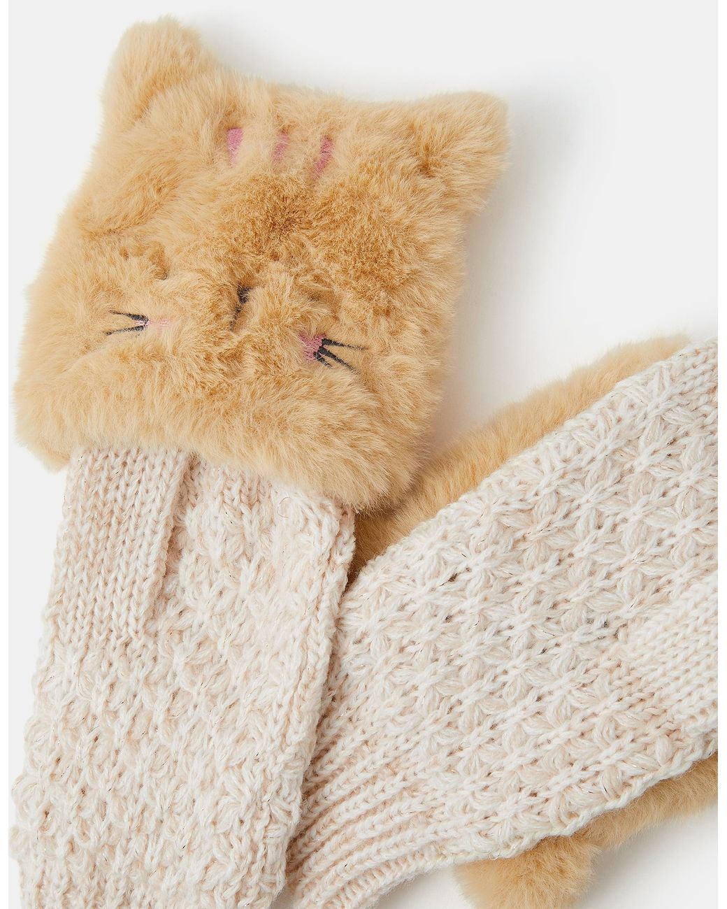 Accessorize Natural Fluffy Cat Fingerless Gloves