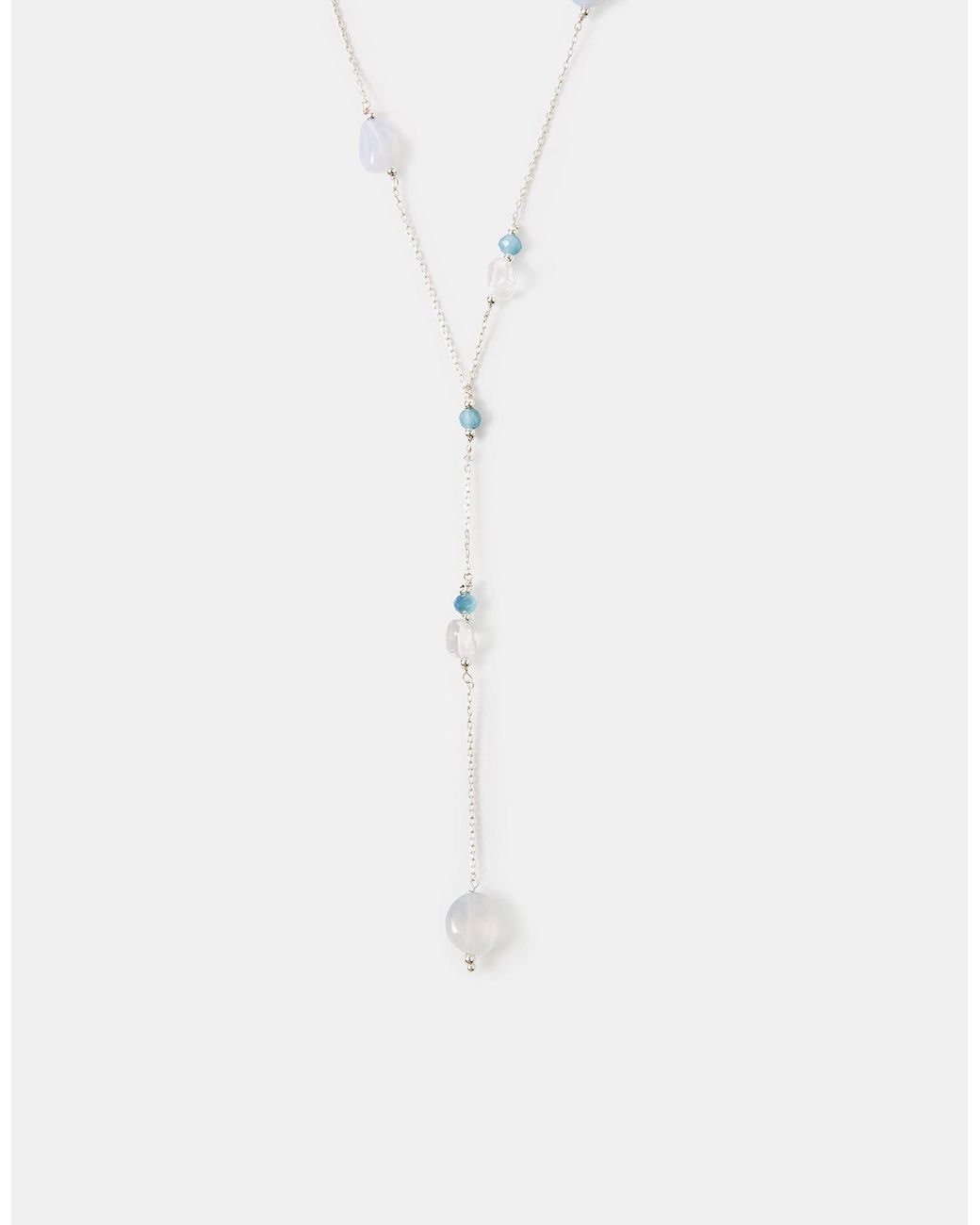 Accessorize White Sterling-Plated Quartz Lariat Necklace