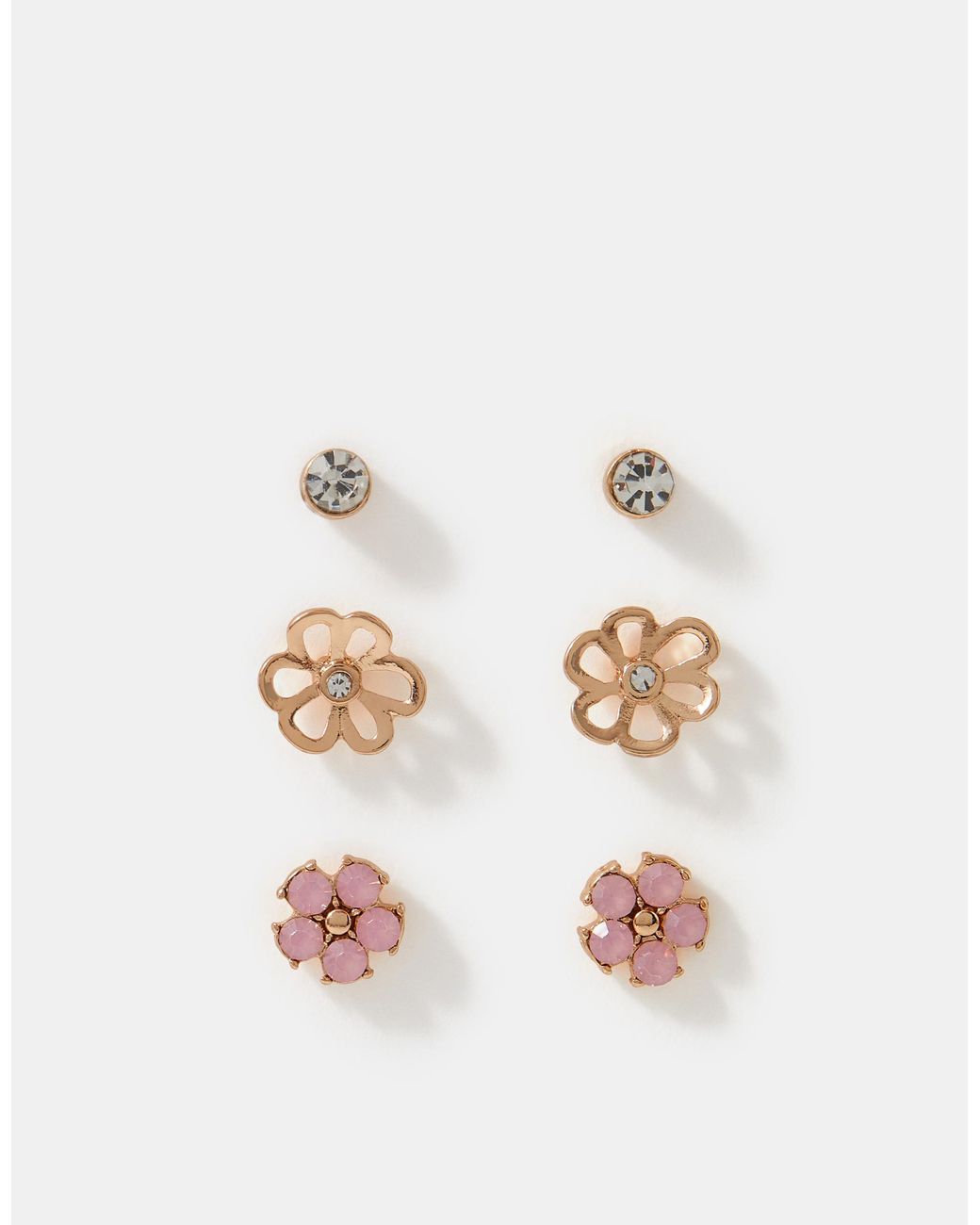 Accessorize Brown 3-Pack Flower Stud Earrings