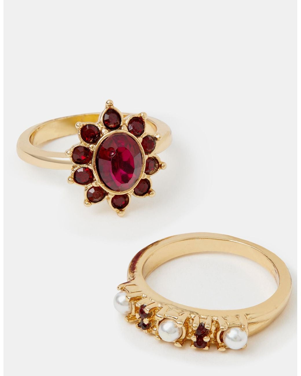 Accessorize White 2-Pack Gemtstone Pearl Rings