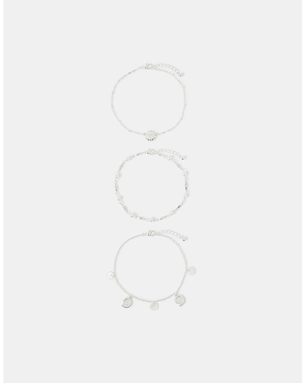 Accessorize Natural 3-Pack Shell Charm Anklets