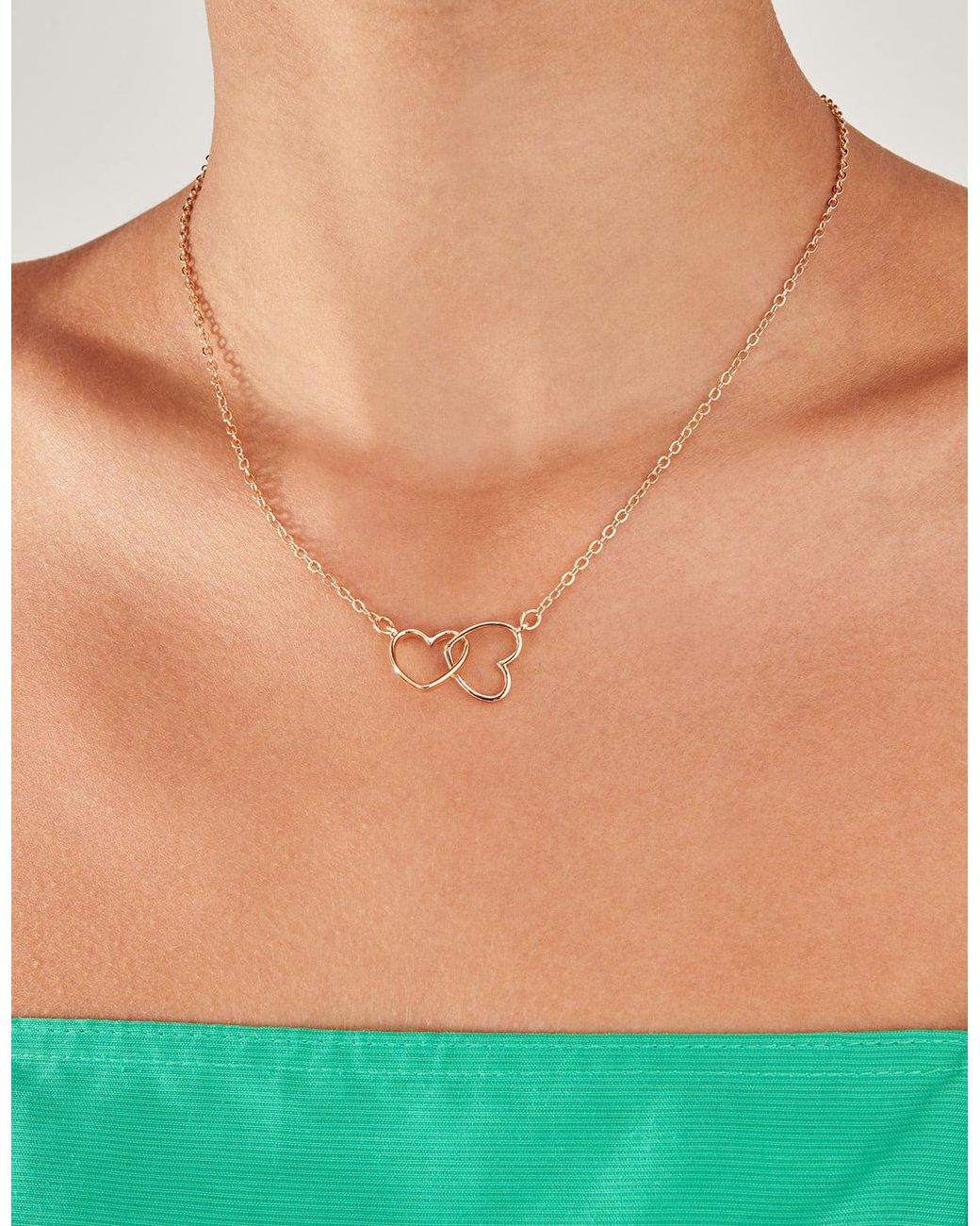 Accessorize Green Linked Heart Pendant Necklace