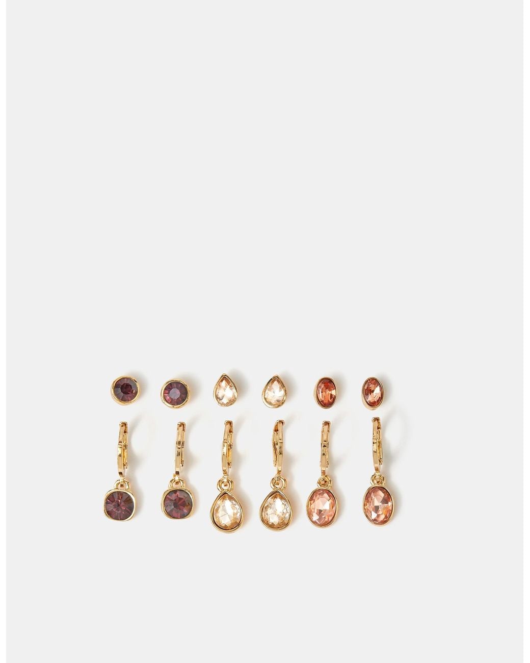 Accessorize Metallic 6-Pack Mix Gemstone Stud & Charm Hoop Earrings