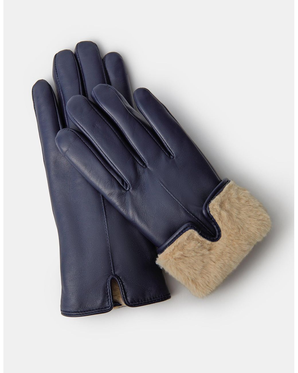 Accessorize Blue Faux Fur Lined Leather Gloves