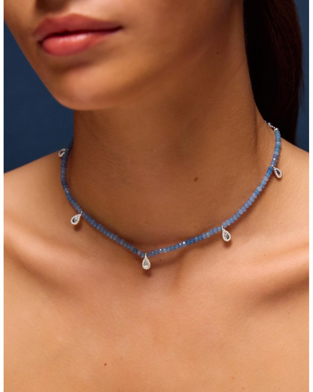 Accessorize Blue Sterling-Plated Teardrop Quartz Necklace