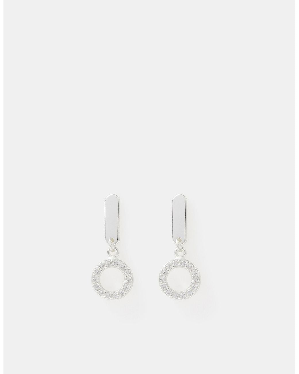 Accessorize Natural Sterling Diamanté Circle Drop Earrings