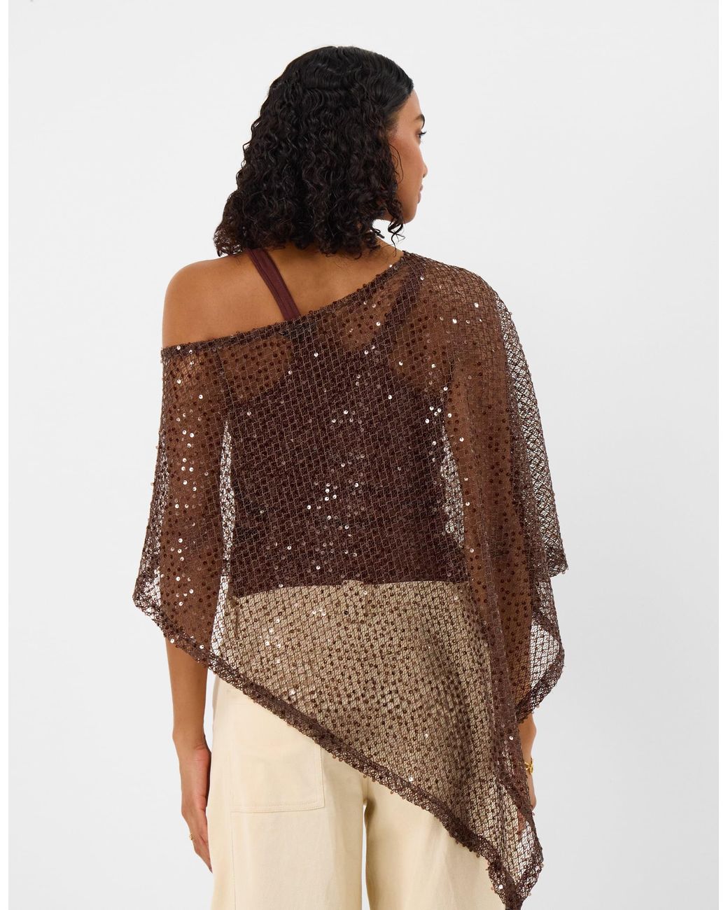 Accessorize Brown Sheer Sequin Poncho