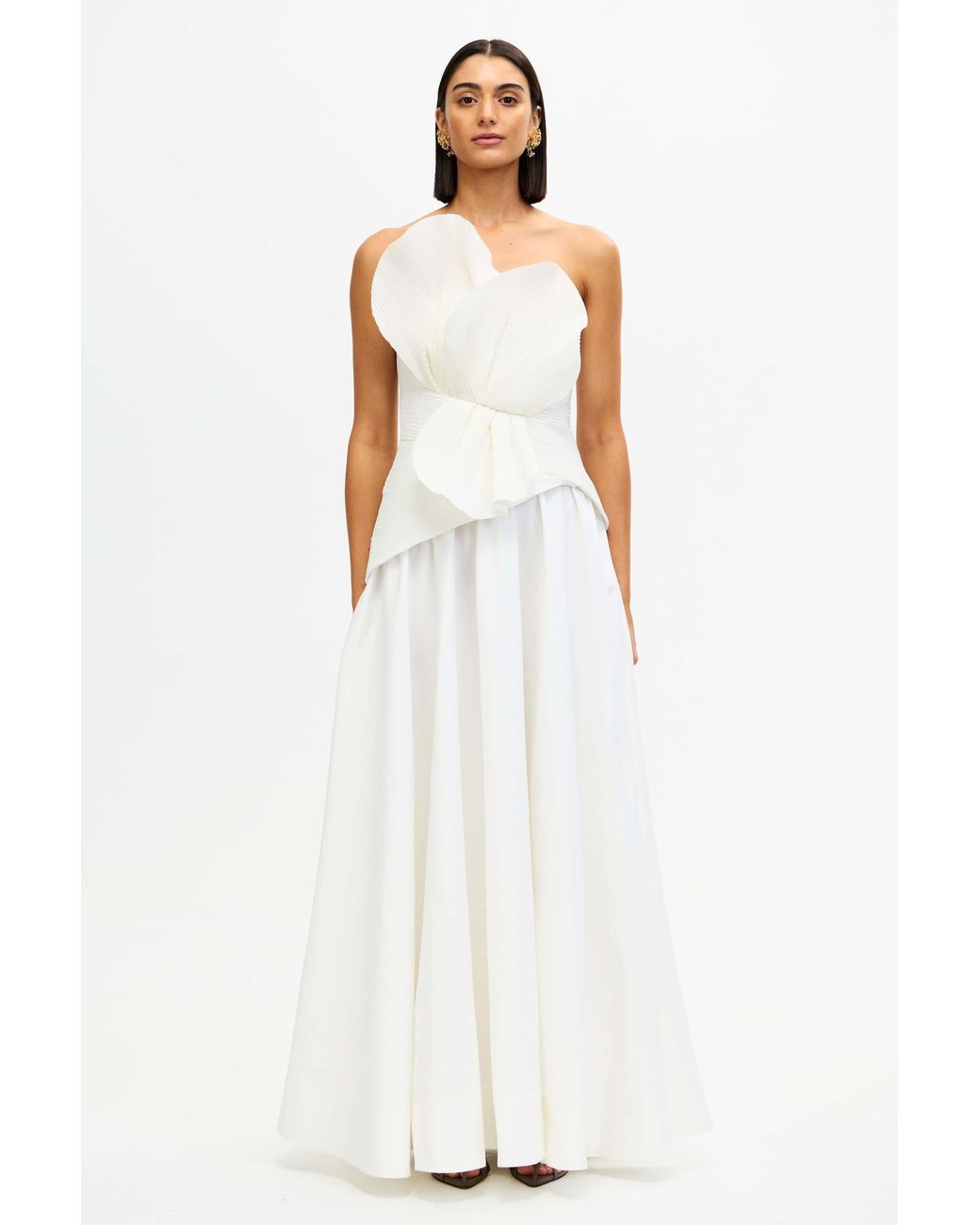 Acler White Strapless Pleated Gown