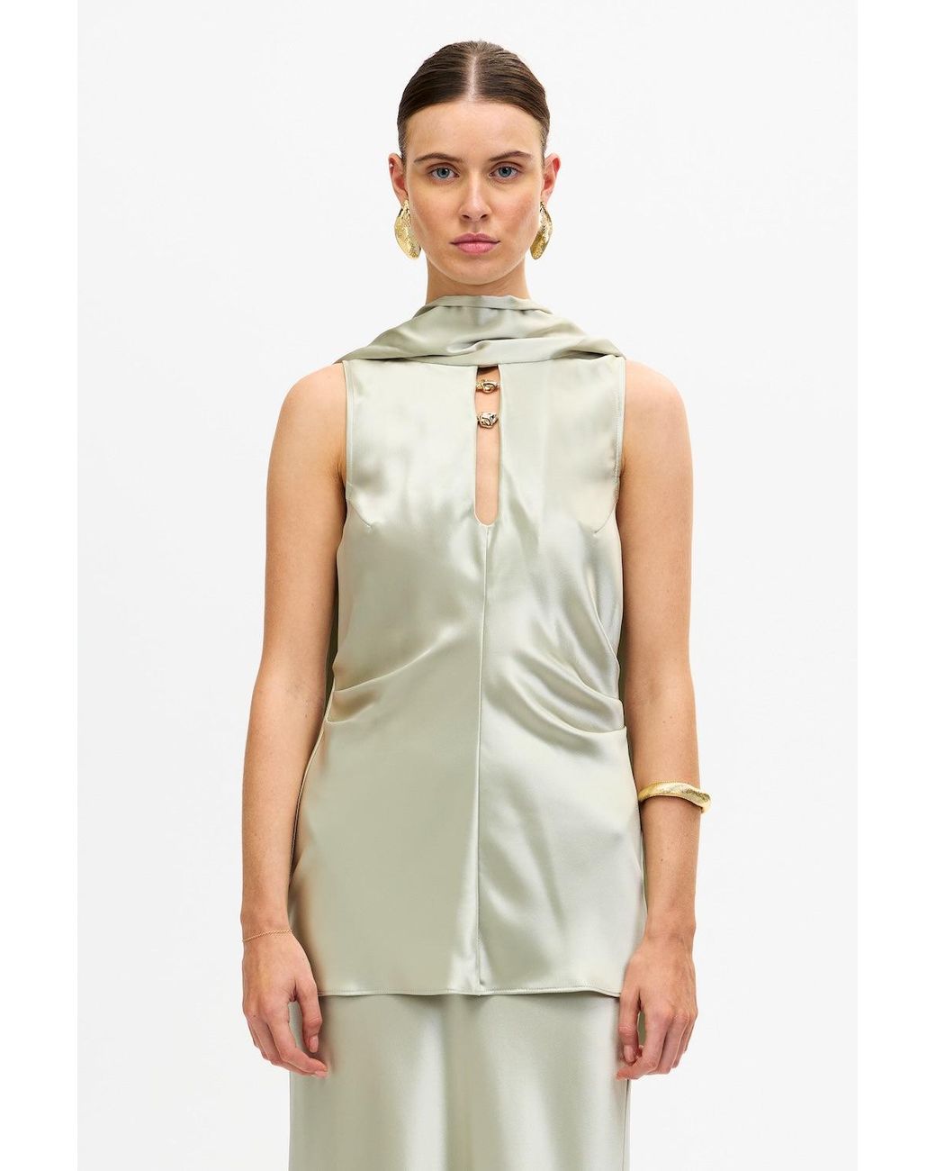 Acler White Sleeveless Satin Top