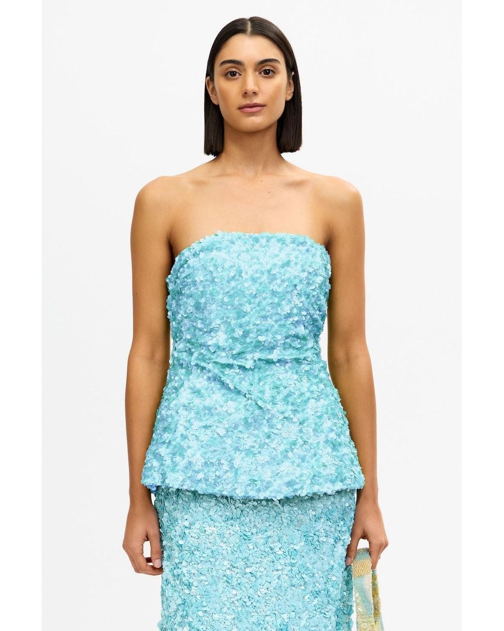 Acler Blue Pipson Sequin Embellished Top For Au6/Us2