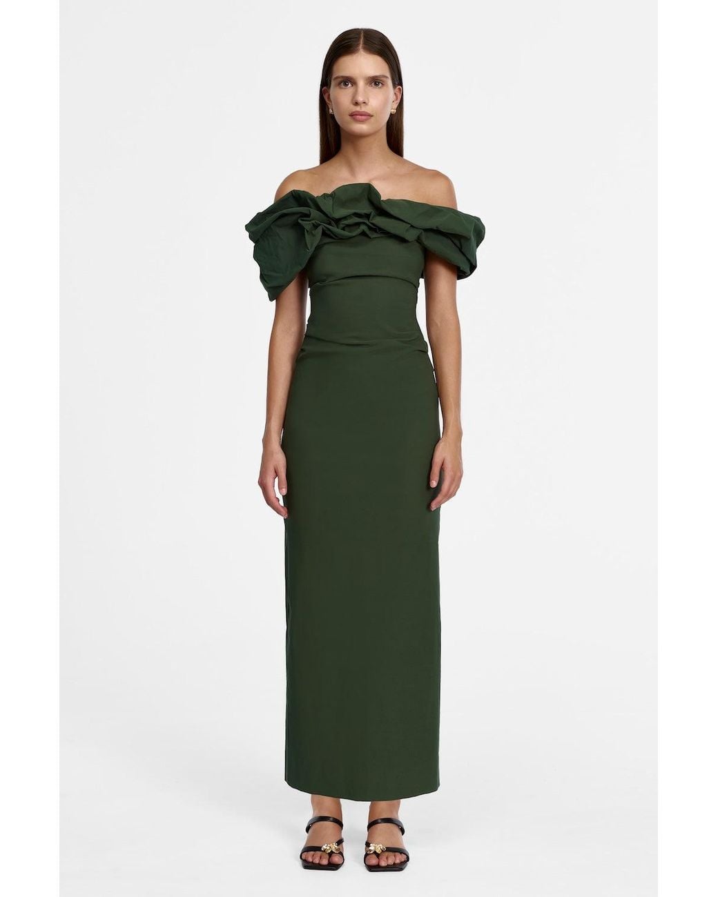 Acler Green Off-Shoulder Maxi Dress