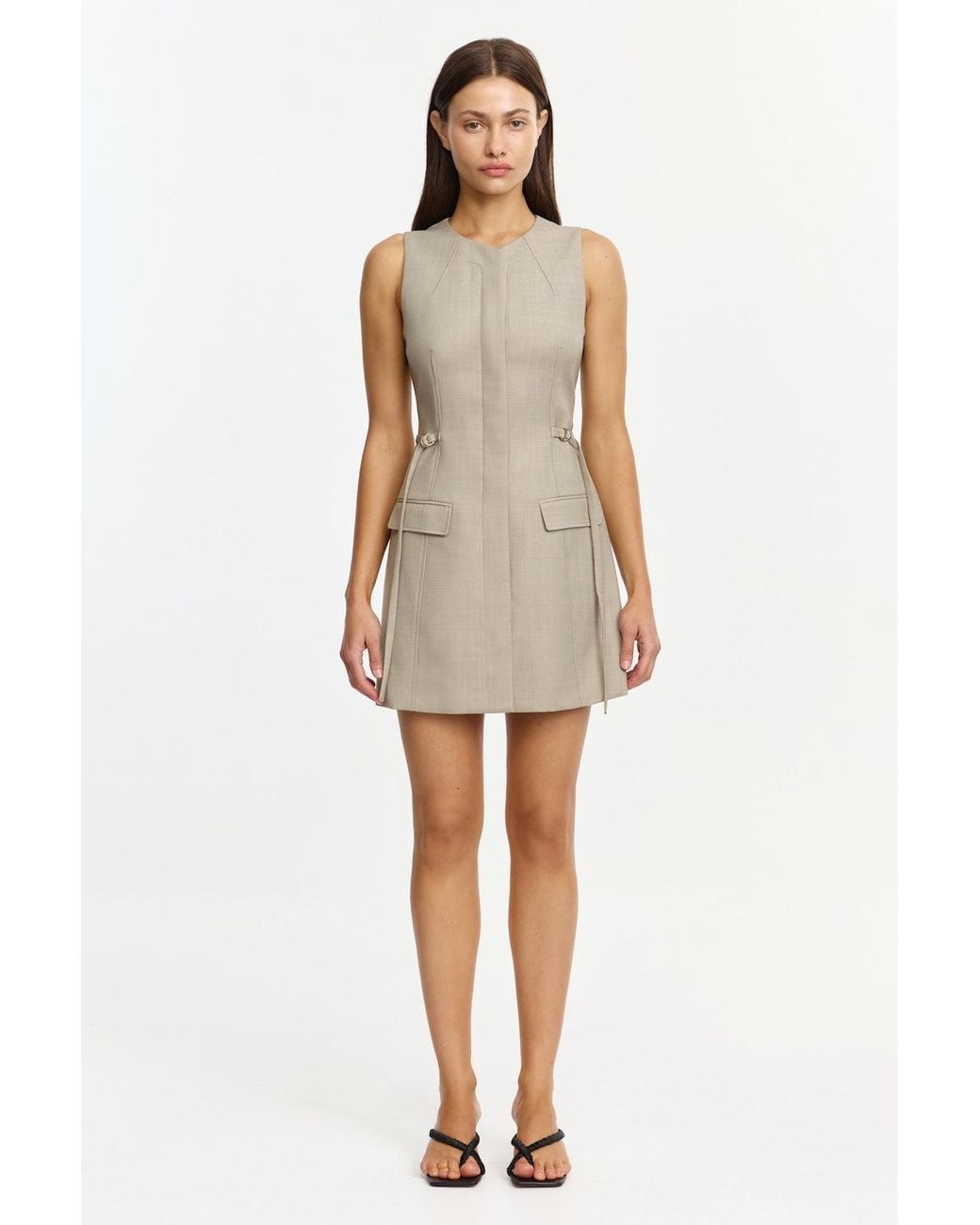Acler Natural Jared Mini Dress By Wool Blend, For