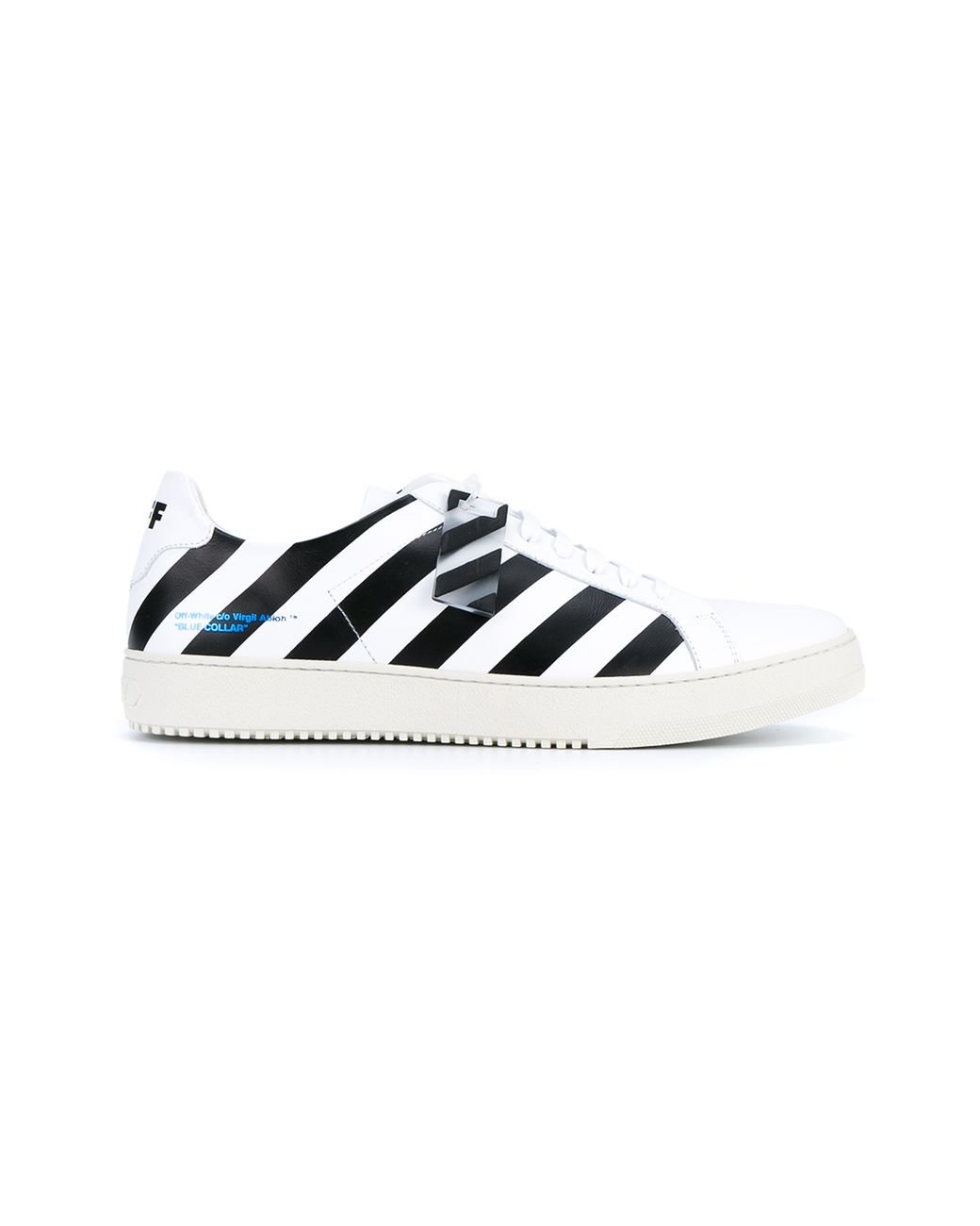 Off-White c/o Virgil Abloh Striped Leather Sneakers in White for Men | Lyst