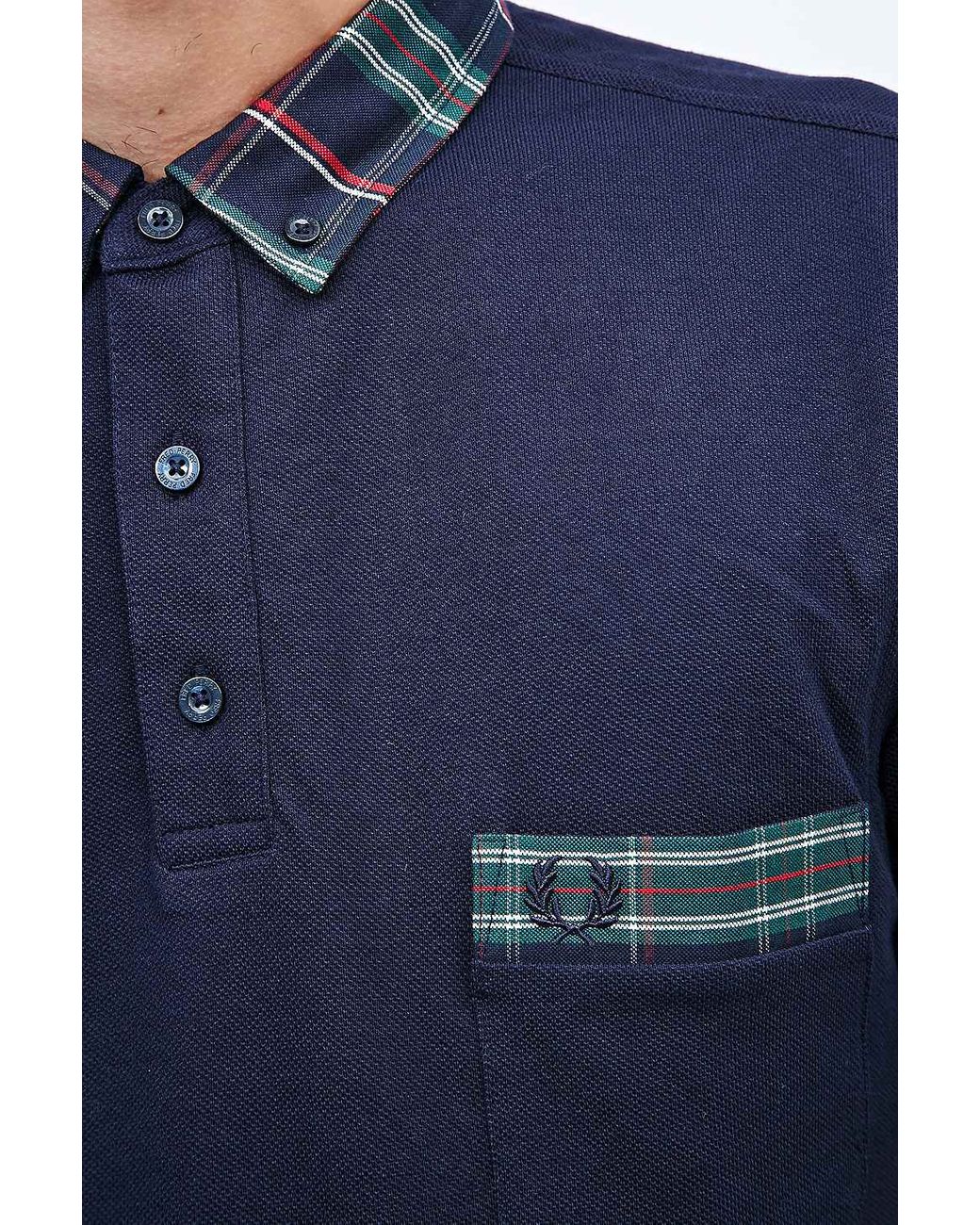 Fred Perry House Tartan Collar Polo Shirt In Navy in Blue for Men | Lyst UK