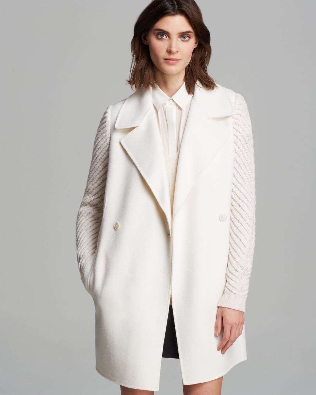 Vince Coat - Double Breasted Knit Sleeve in White | Lyst