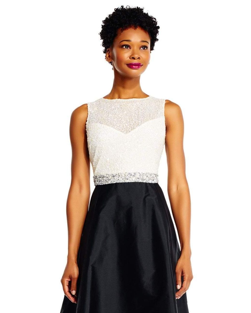 Adrianna Papell Embellished Two Toned A-line Gown in Ivory Black (Black) -  Lyst
