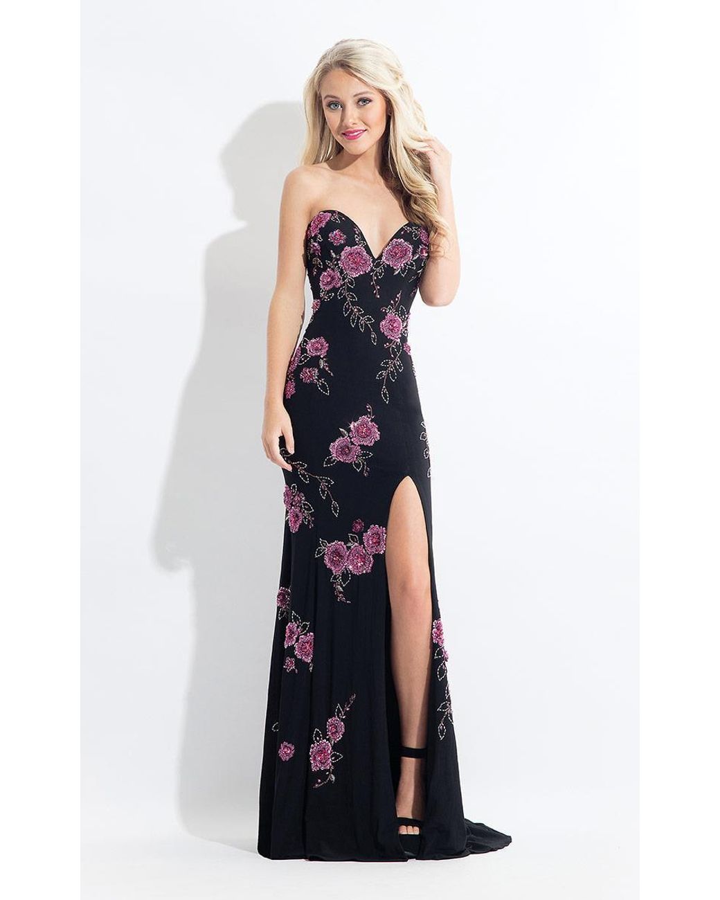 strapless floral gown