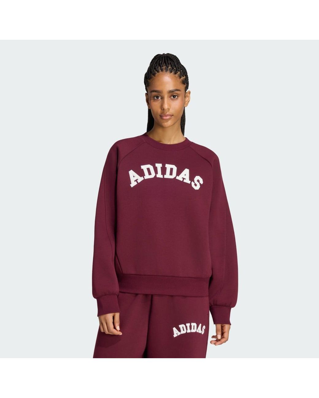 Adidas Red 3-Stripes Crew Sweatshirt
