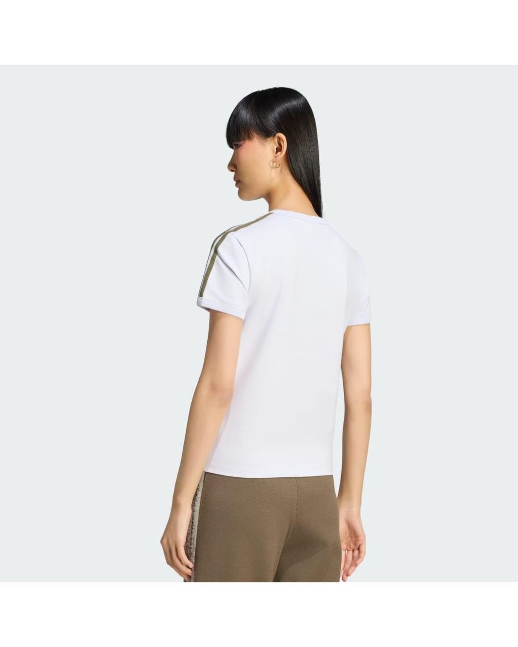 Adidas White 3 Stripes Slim T-Shirt