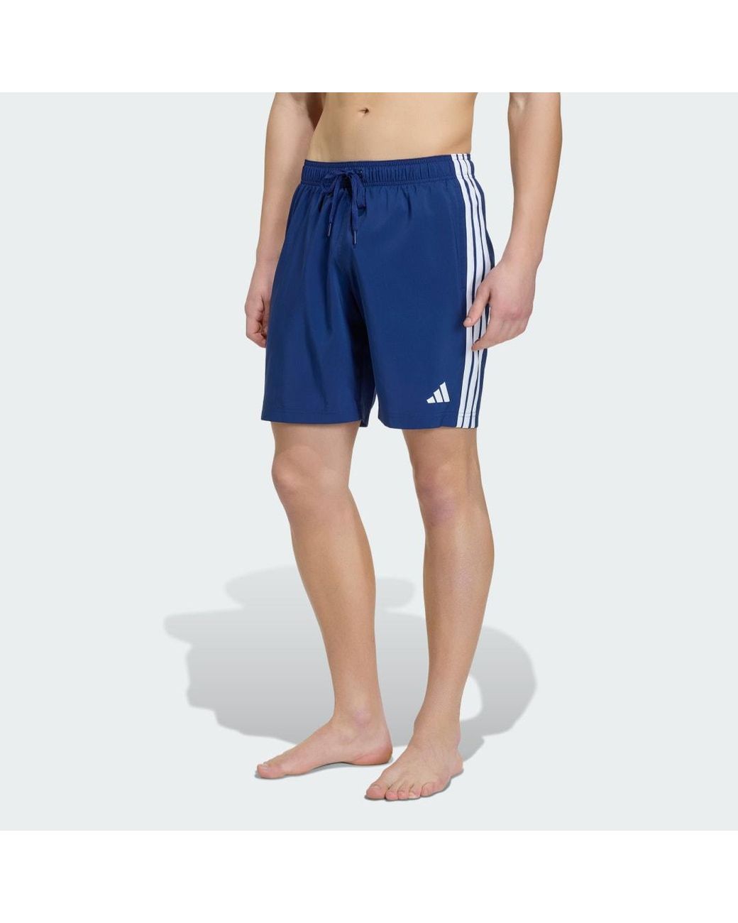 Adidas Blue 3 Stripes Swim Shorts 8 Inch for men
